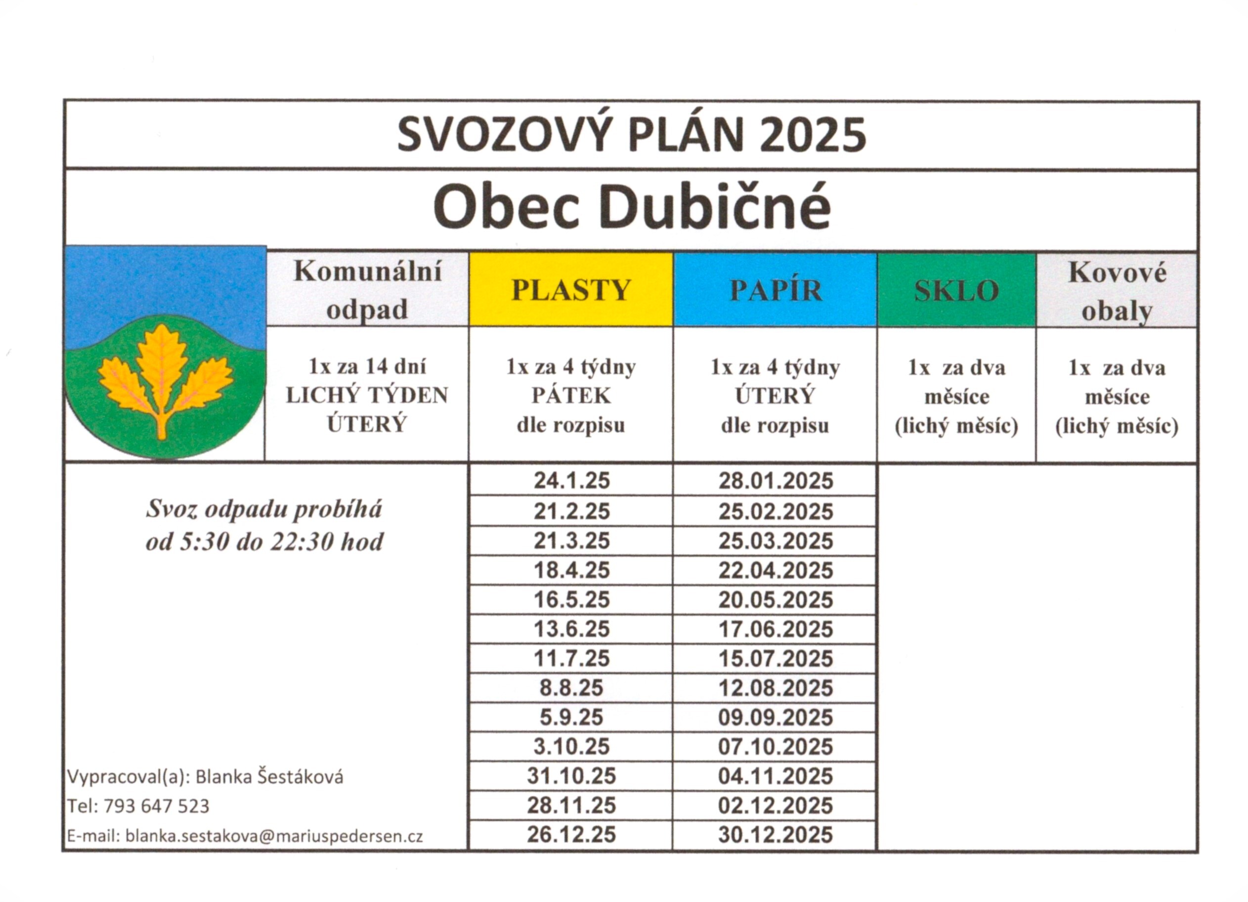 Termíny svozu odpadu 2025